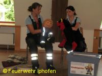 Unsere Handpuppen Fix und Feuerteufel im Dialog.